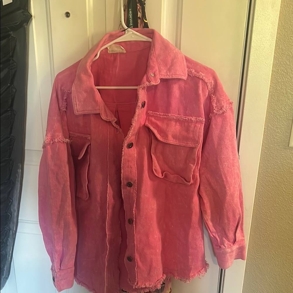 Pink Distressed Denim Jacket